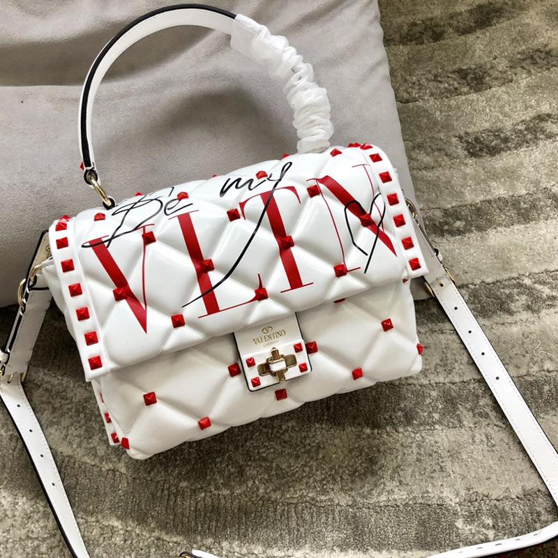 Valentino Shoulder Tote Bags VA0055 sheepskin VLTN with white and red lettering and red nails